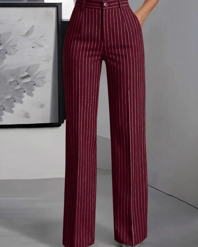 Calvesta Pinstripe High Waist Wide-Leg Pants