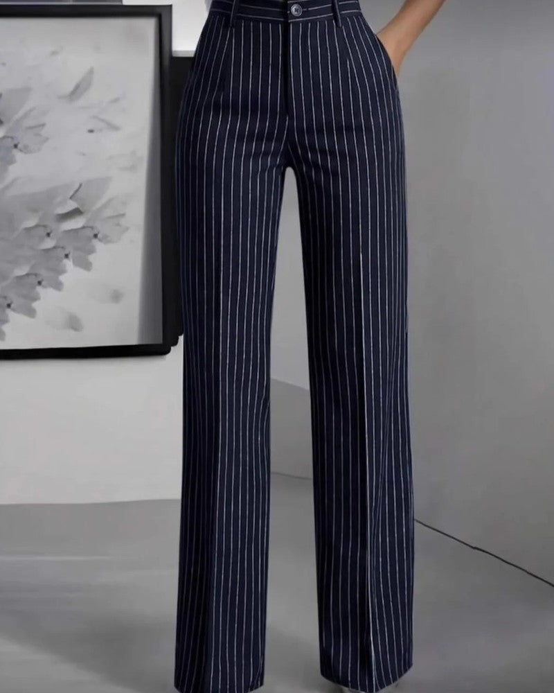 Calvesta Pinstripe High Waist Wide-Leg Pants