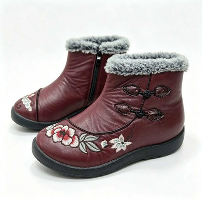 Mirelda Embroidered Faux Fur Ankle Boots