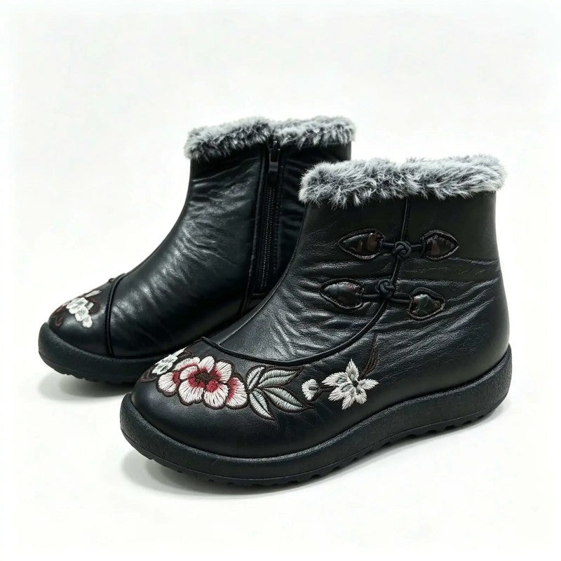 Mirelda Embroidered Faux Fur Ankle Boots