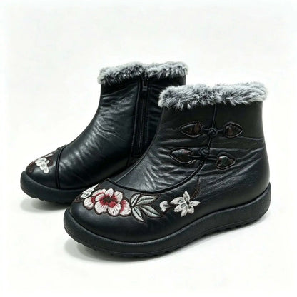 Mirelda Embroidered Faux Fur Ankle Boots