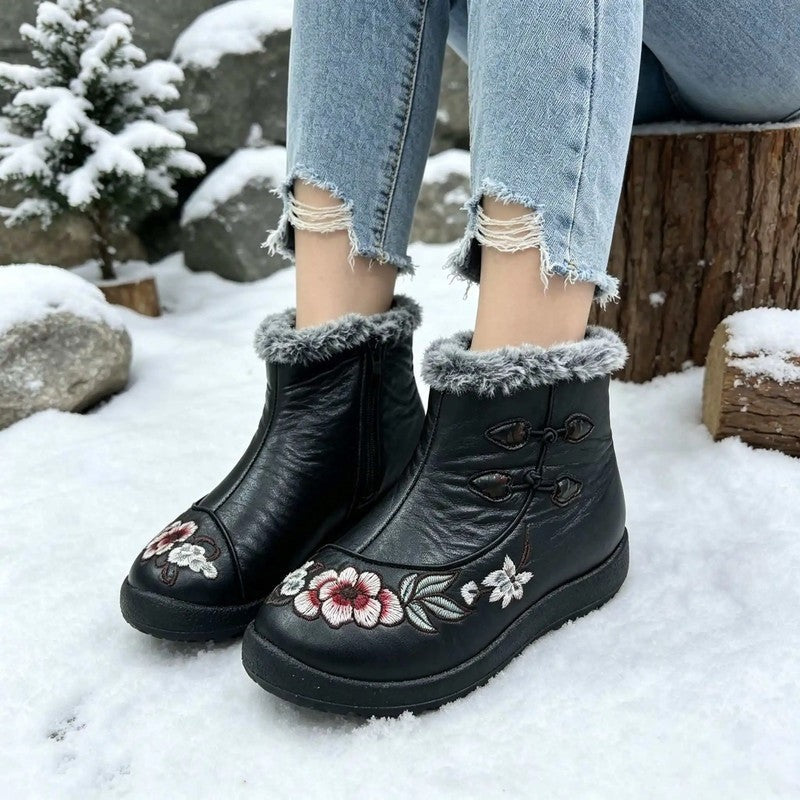 Mirelda Embroidered Faux Fur Ankle Boots