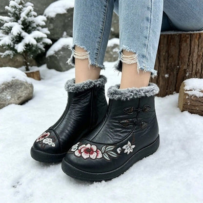 Mirelda Embroidered Faux Fur Ankle Boots