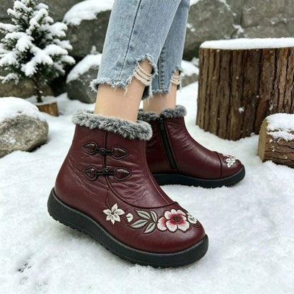 Mirelda Embroidered Faux Fur Ankle Boots