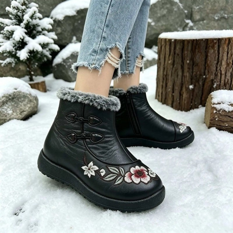 Mirelda Embroidered Faux Fur Ankle Boots
