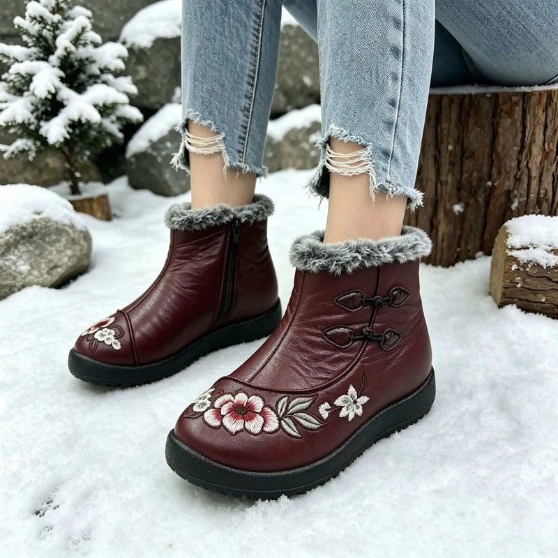 Mirelda Embroidered Faux Fur Ankle Boots