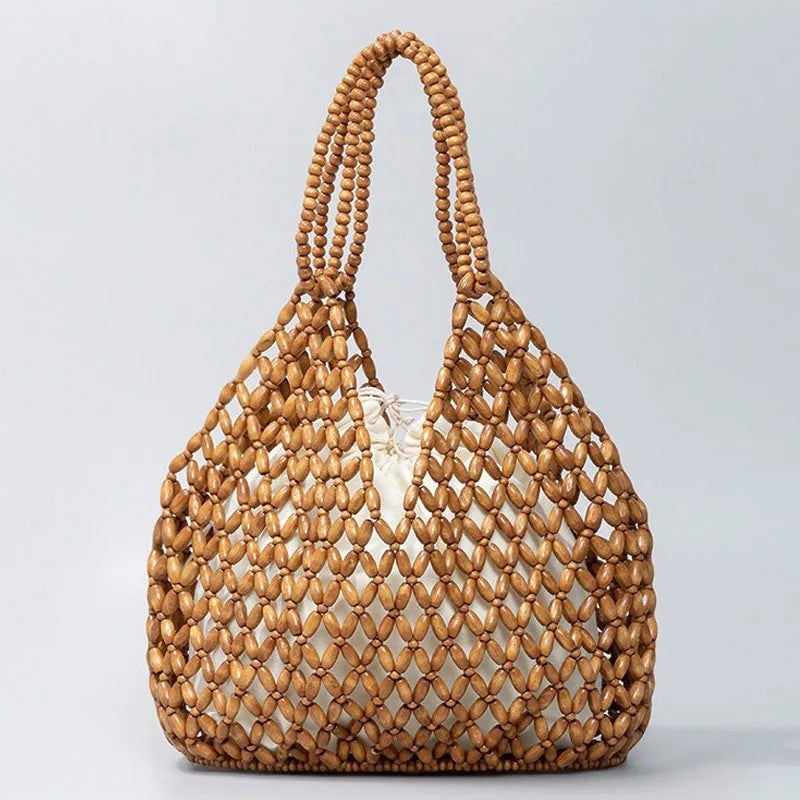 Mirella Beaded Woven Tote Bag
