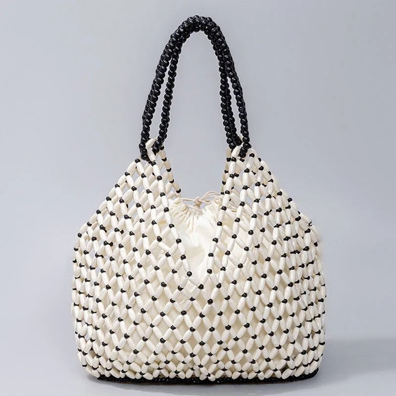 Mirella Beaded Woven Tote Bag