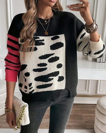 Mirelle Abstract Animal Print Knit Sweater