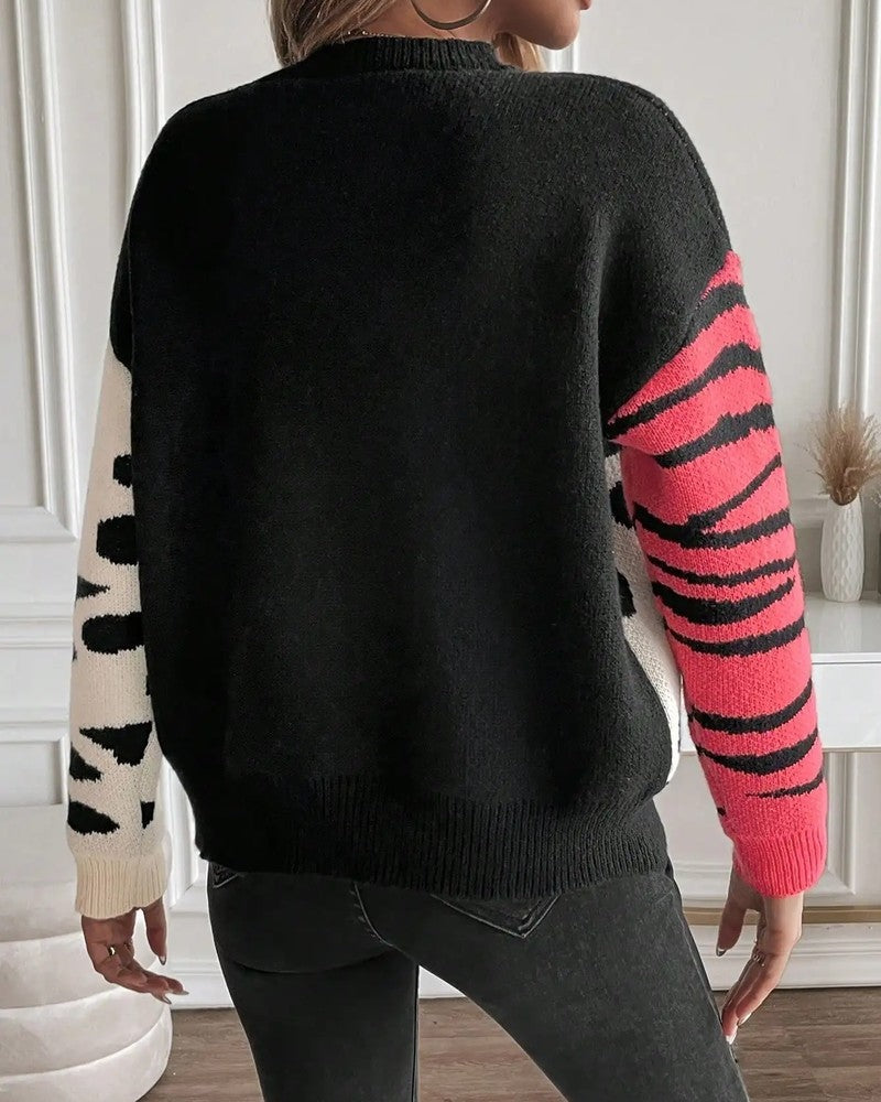Mirelle Abstract Animal Print Knit Sweater