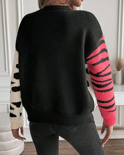 Mirelle Abstract Animal Print Knit Sweater