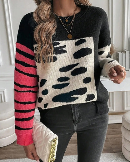 Mirelle Abstract Animal Print Knit Sweater
