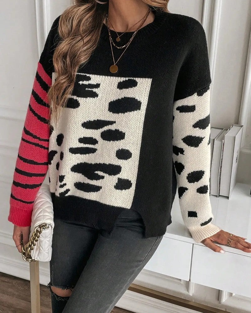 Mirelle Abstract Animal Print Knit Sweater