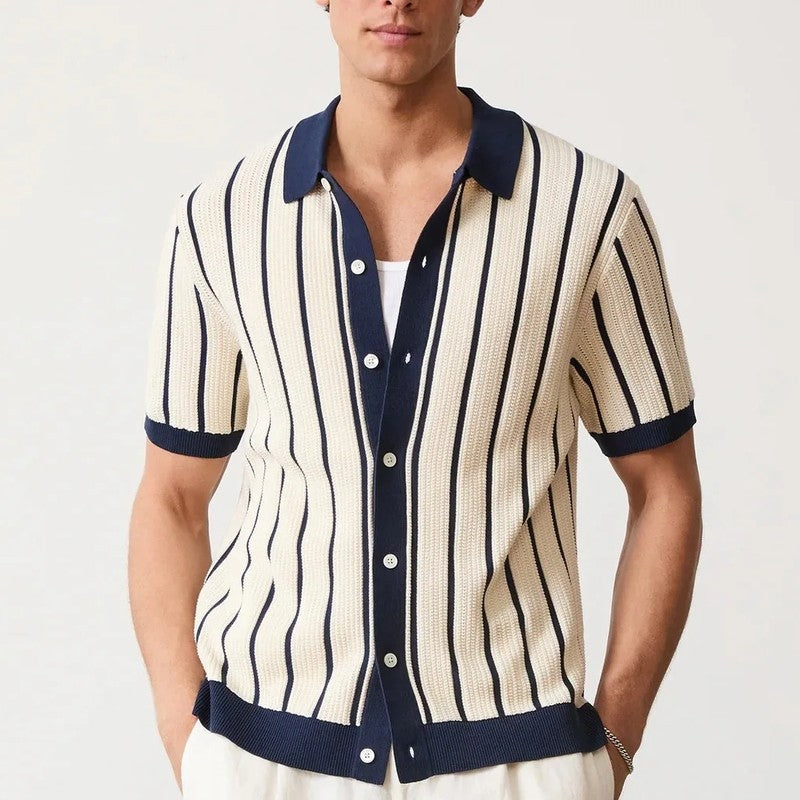 Montaro Textured Knit Stripe Button-Up Shirt