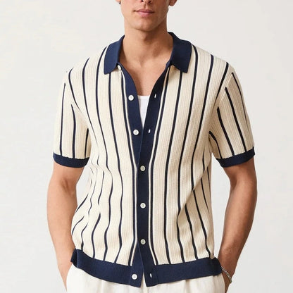 Montaro Textured Knit Stripe Button-Up Shirt