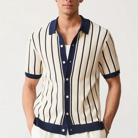 Montaro Textured Knit Stripe Button-Up Shirt