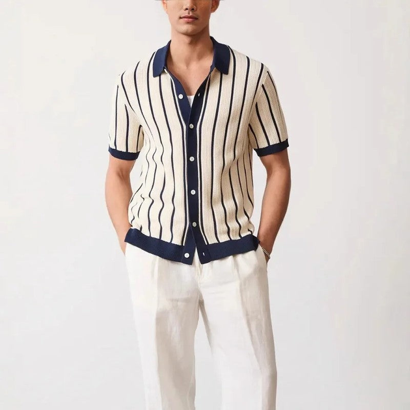 Montaro Textured Knit Stripe Button-Up Shirt
