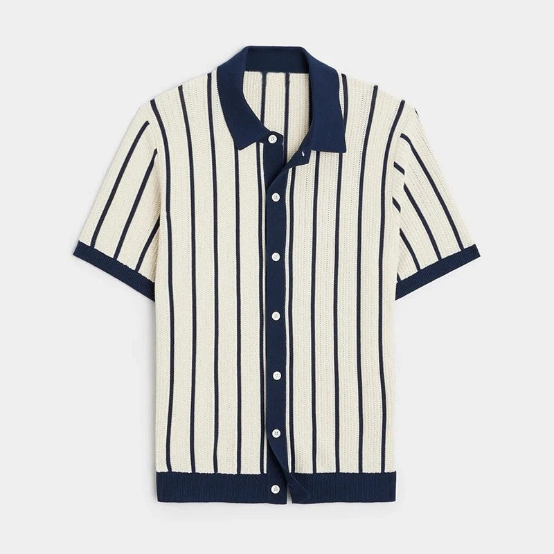 Montaro Textured Knit Stripe Button-Up Shirt
