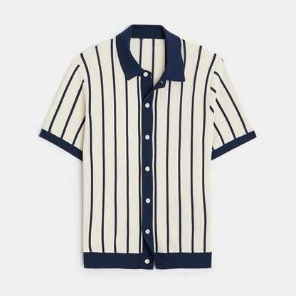 Montaro Textured Knit Stripe Button-Up Shirt