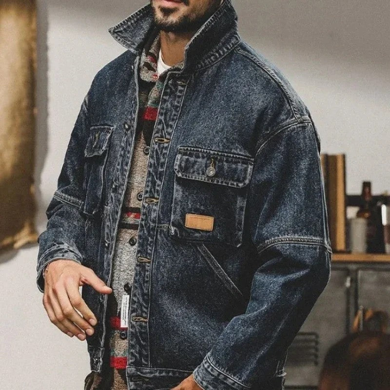 Orvane Relaxed Contrast Collar Denim Jacket