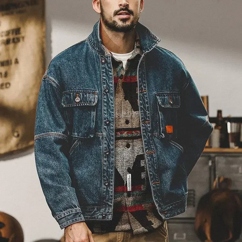 Orvane Relaxed Contrast Collar Denim Jacket
