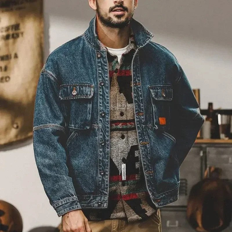 Orvane Relaxed Contrast Collar Denim Jacket