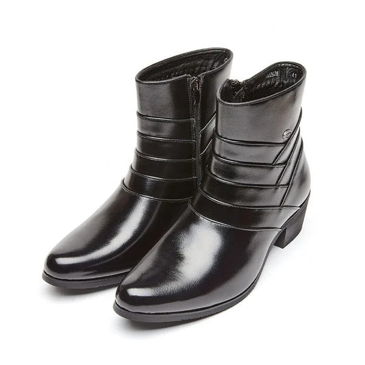 Pedro Polished Stacked Heel Ankle Boot