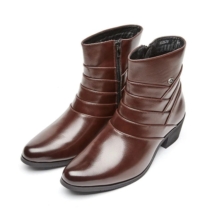 Pedro Polished Stacked Heel Ankle Boot