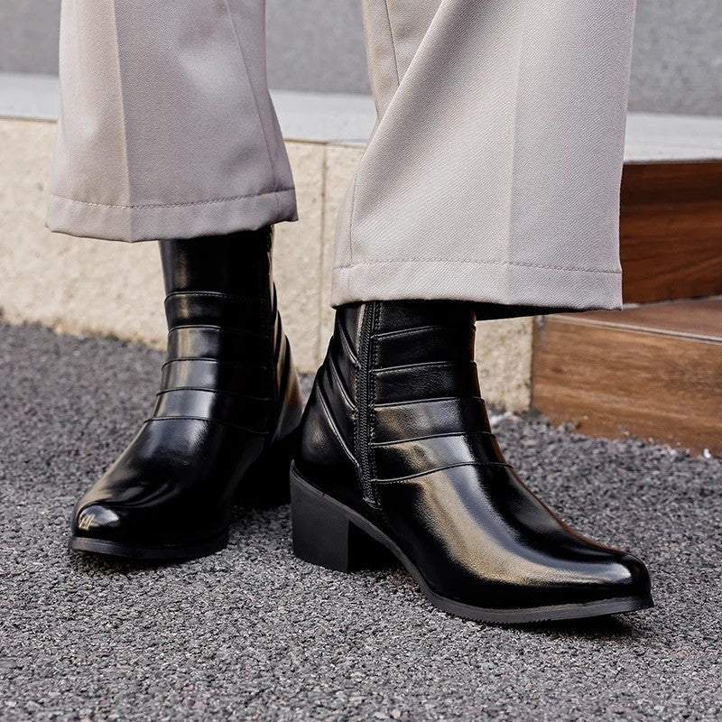 Pedro Polished Stacked Heel Ankle Boot