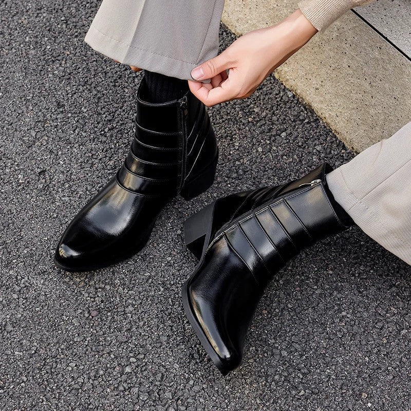 Pedro Polished Stacked Heel Ankle Boot