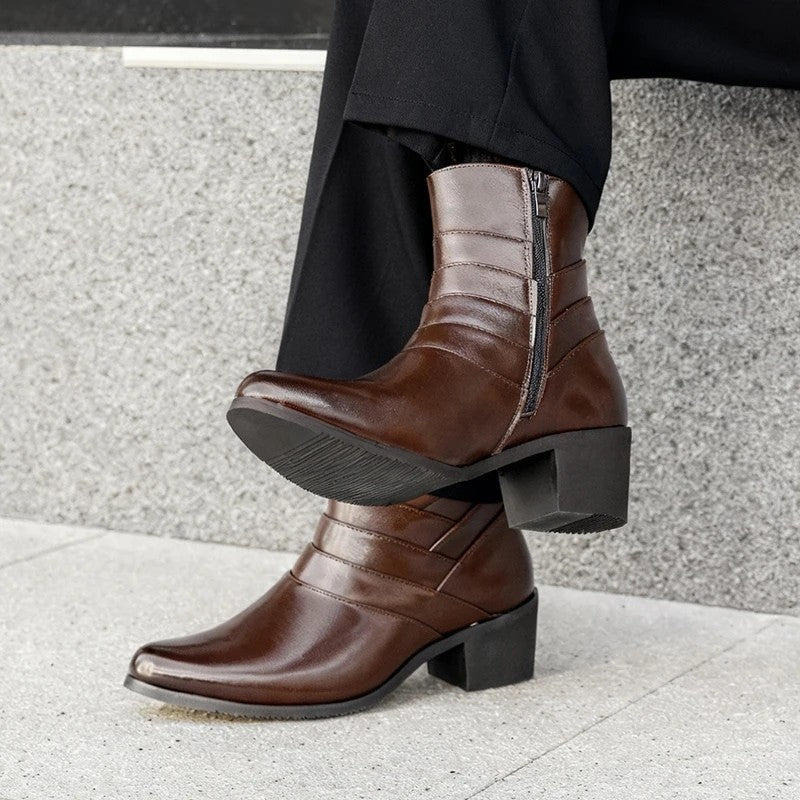 Pedro Polished Stacked Heel Ankle Boot