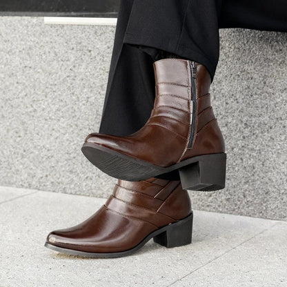 Pedro Polished Stacked Heel Ankle Boot