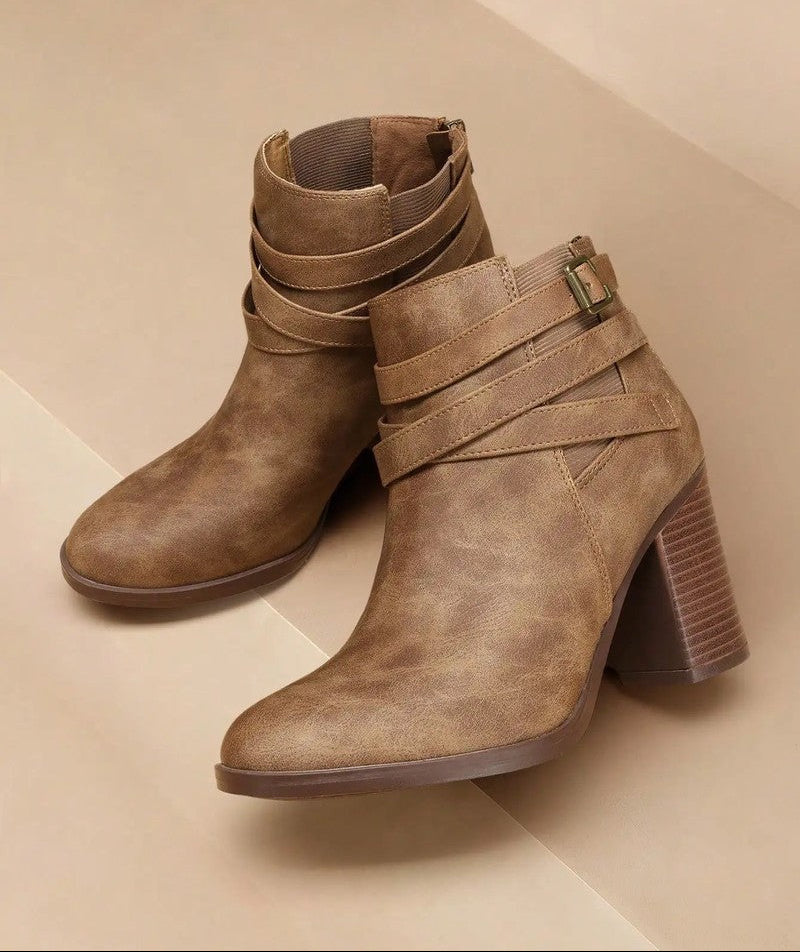 Perrine Block Heel Buckle Ankle Boots