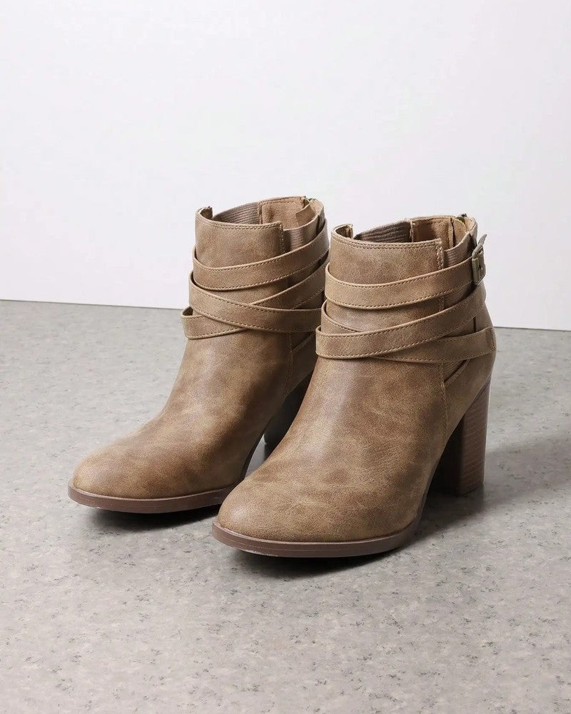 Perrine Block Heel Buckle Ankle Boots