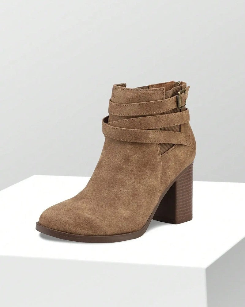 Perrine Block Heel Buckle Ankle Boots