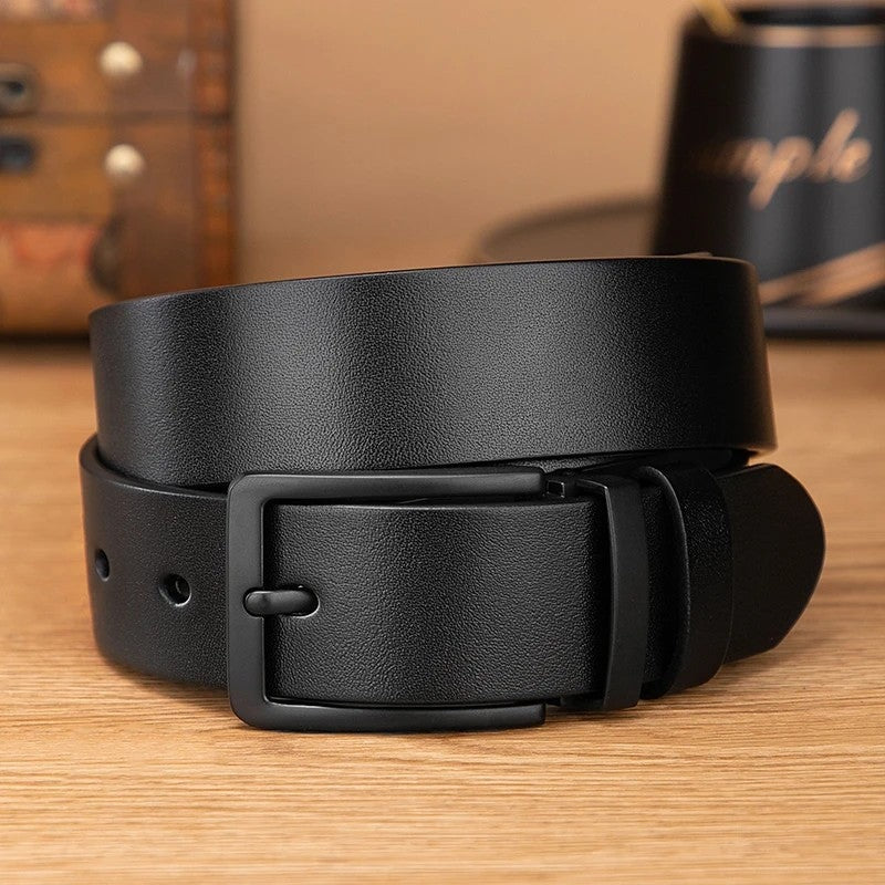 Rafael Men's Matte Black Leather Dress Belt