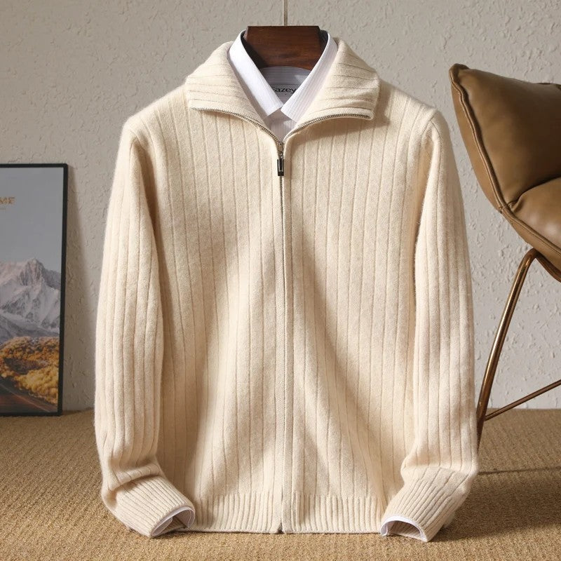Ravelle Ribbed Merino Wool Zip Cardigan