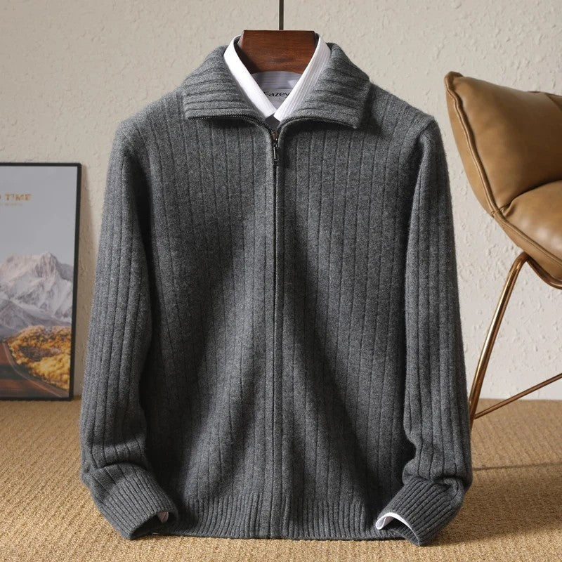 Ravelle Ribbed Merino Wool Zip Cardigan