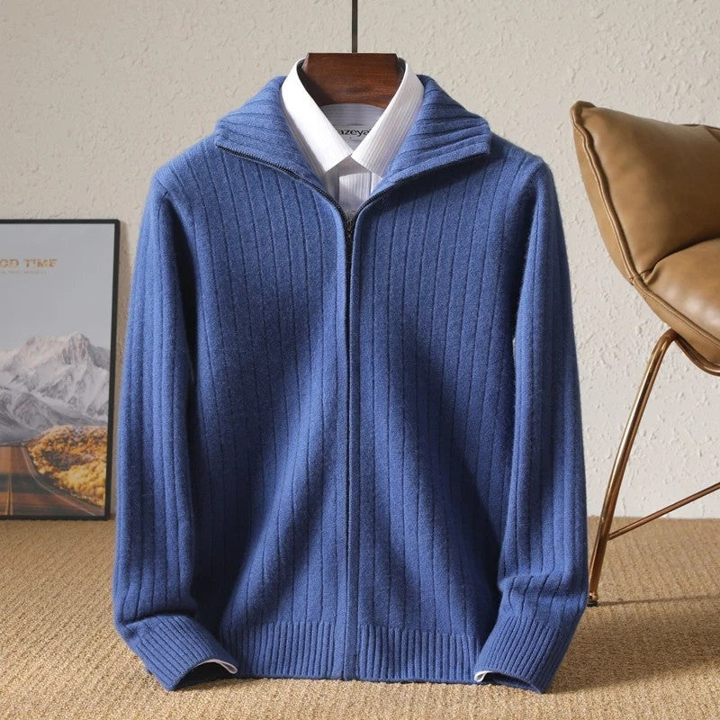 Ravelle Ribbed Merino Wool Zip Cardigan