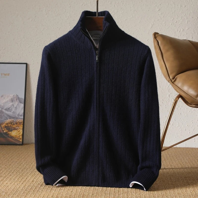 Ravelle Ribbed Merino Wool Zip Cardigan