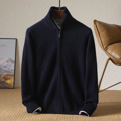 Ravelle Ribbed Merino Wool Zip Cardigan