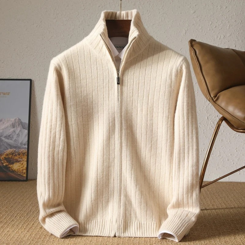 Ravelle Ribbed Merino Wool Zip Cardigan