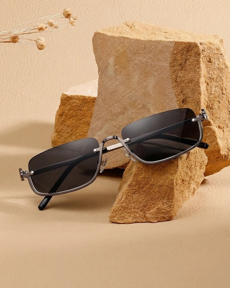 Renzo Rectangular Metal Frame Sunglasses