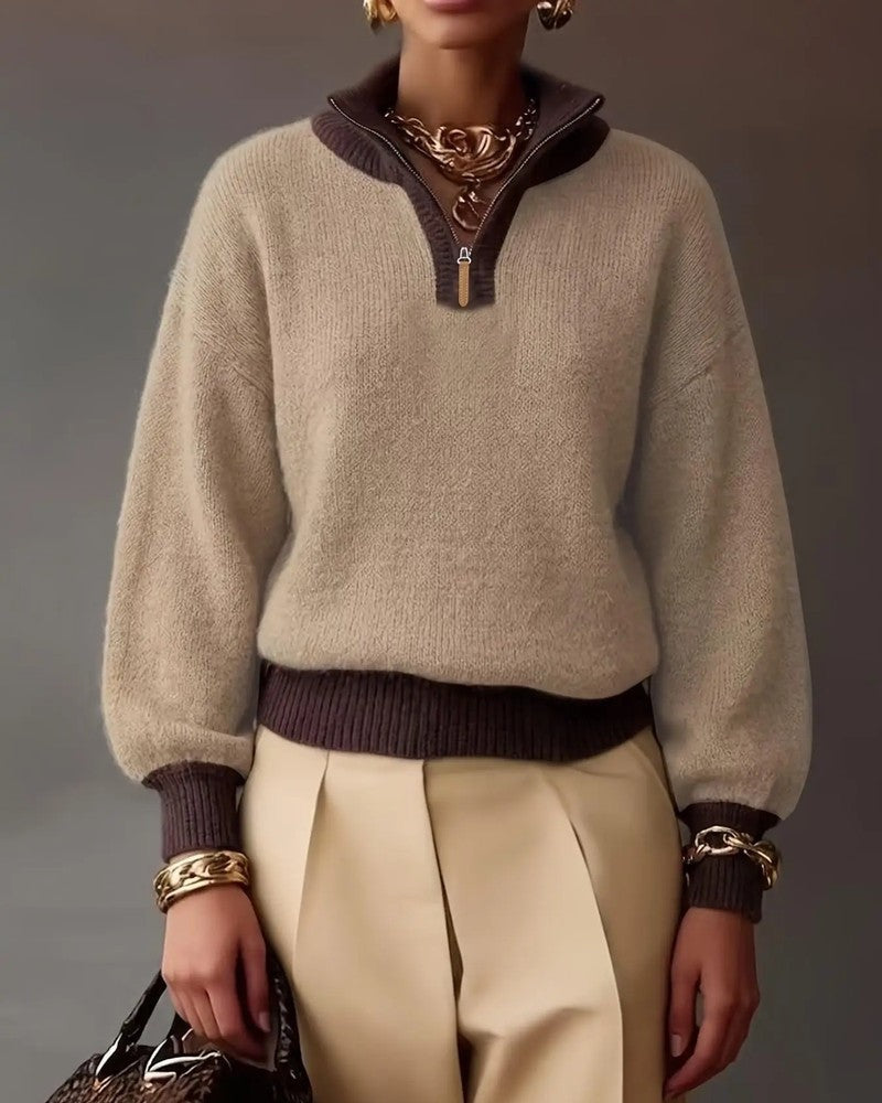 Rosa Relaxed Contrast Zip Collar Sweater