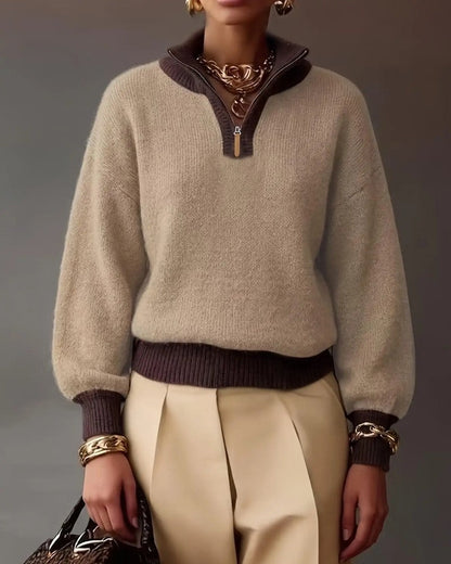 Rosa Relaxed Contrast Zip Collar Sweater