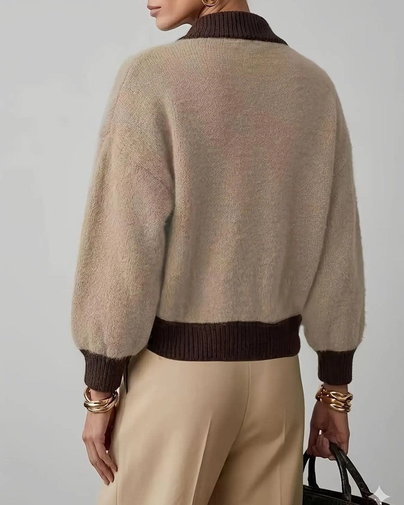 Rosa Relaxed Contrast Zip Collar Sweater