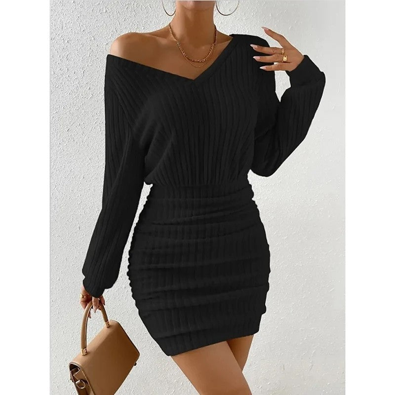 Rosalind Ribbed Knit Off-Shoulder Mini Dress