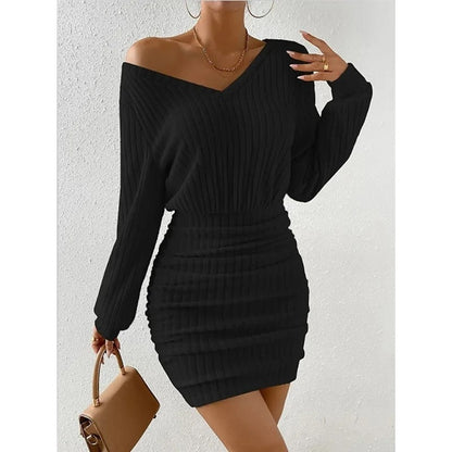 Rosalind Ribbed Knit Off-Shoulder Mini Dress