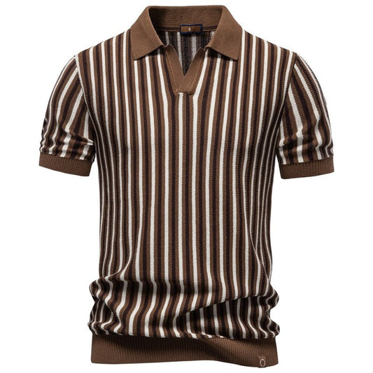 Roveno Retro Knit Open-Collar Polo Shirt