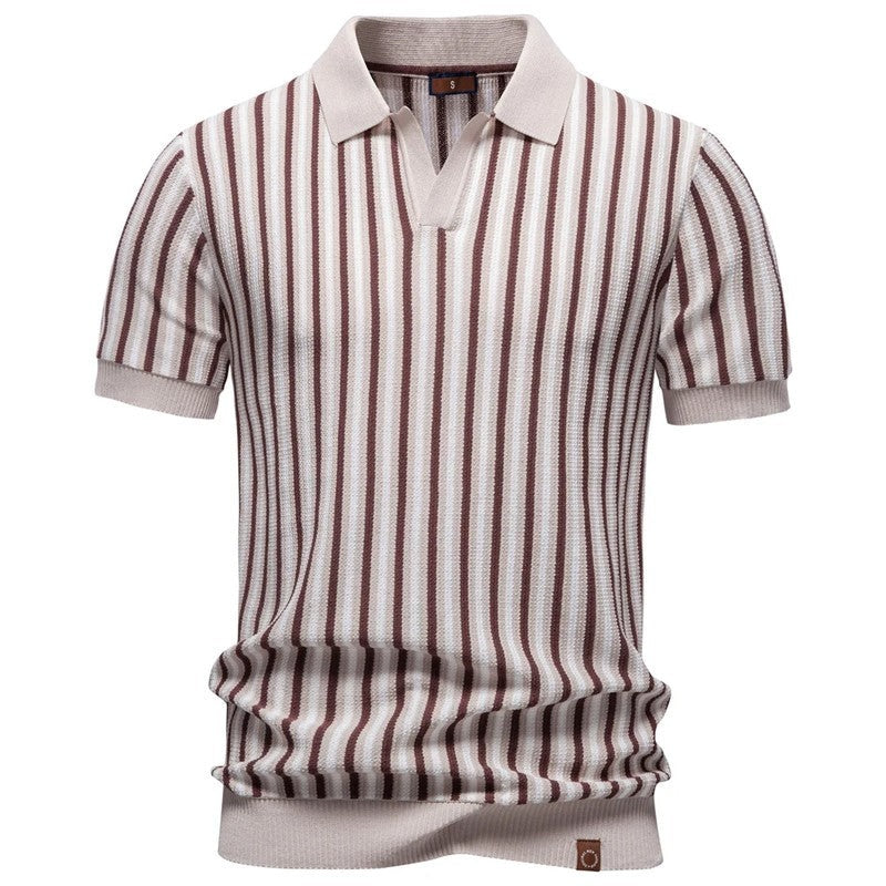 Roveno Retro Knit Open-Collar Polo Shirt